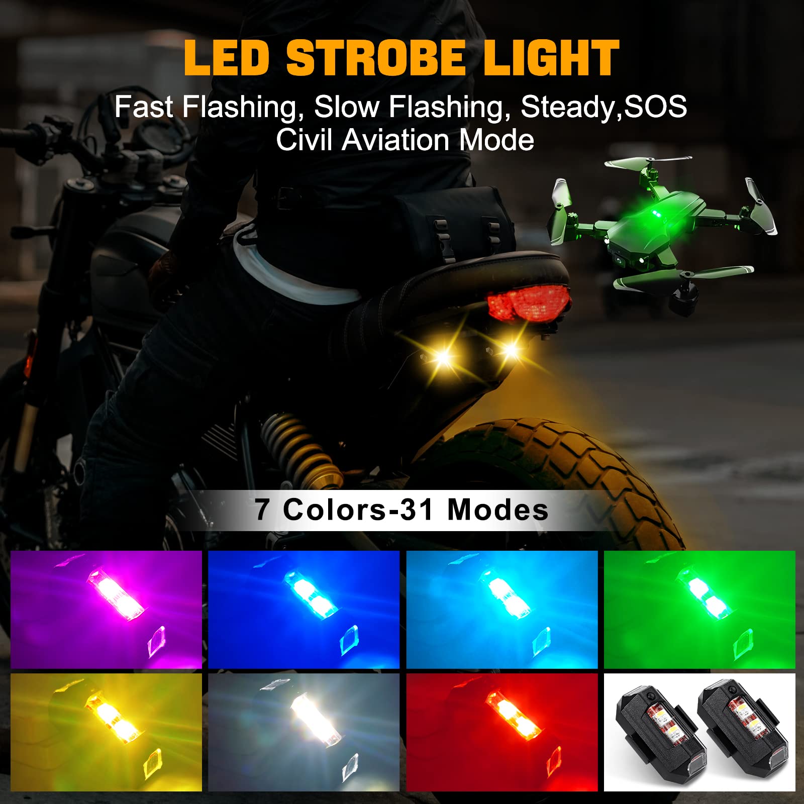 Drone Led Light - 오토바이 라이트 드론 스트로브 라이트 USB